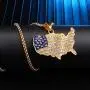 Nsitbbuery Hip Hop 18K Gold Plated Stainless Steel American Flag Map Tag Pendant Ice Out Crystal Chain Necklace Nsitbbuery Hip Hop 18K Gold Plated Stainless Steel American Flag Map Tag Pendant Ice Out Crystal Chain Necklace