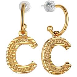 GoldChic Jewelry Initial Earrings Dangle, Girls/Women Lightweight Embossed Name Alphabet Letter Hoop Drop Earrings from A-Z Hypoallergenic for Sensitive Ears,with Gift Box