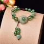 LOOPIG Retro Natural Green Jade Dongling Flower Adjustable Bracelet Jewellery Hand Knitted Amulet