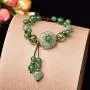 LOOPIG Retro Natural Green Jade Dongling Flower Adjustable Bracelet Jewellery Hand Knitted Amulet