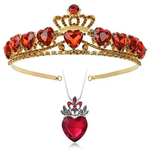 Botrinal Evie Royal Red Heart Necklace and Tiara Descendants Red Heart Crown Jewelry Set Queen of Hearts Eive Costume for Girls Teen Halloween Botrinal Evie Royal Red Heart Necklace and Tiara Descendants Red Heart Crown Jewelry Set Queen of Hearts Eive Costume for Girls Teen Halloween