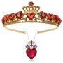 Botrinal Evie Royal Red Heart Necklace and Tiara Descendants Red Heart Crown Jewelry Set Queen of Hearts Eive Costume for Girls Teen Halloween