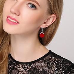 EVER FAITH 925 Sterling Silver Red Corundum Crystal Bridal Retro Leaf Teardrop Hook Dangle Earrings