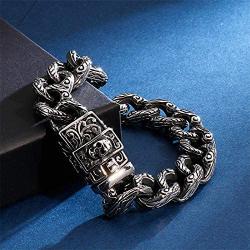 Qiaonitu Vintage Flower Pattern & Skull Head Stainless Steel Chain Bracelet for Men Women Hiphop Punk Biker Curb Cuban Bracelets Jewelry