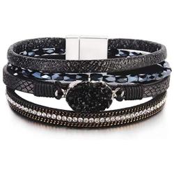 FANCY SHINY Leather Wrap Bracelet Boho Cuff Bracelets Crystal Bead Bracelet with Magnetic Clasp Jewelry Gifts for Women Teen Girls