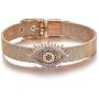 Hynsin Blue CZ Zircon Evil Eye Charm Bracelet Stainless Steel Bracelets & Bangles for Women Mesh Buckle Wrist Jewelry