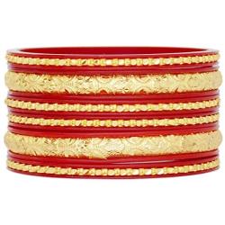JDZ COLLECTION Indian Ethnic Bollywood Gold Plated Bangles Jewelry Bracelet 6pc Bangles Set Bracelet Ethnic Bangles Red Partywear Bangles Set