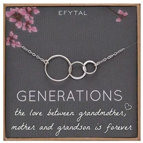 EFYTAL Generations Necklace for Grandma Sterling Silver 3 Interlocking Circles for Mom From Grandson Mothers Day Jewelry Birthday Gift EFYTAL Generations Necklace for Grandma Sterling Silver 3 Interlocking Circles for Mom From Grandson Mothers Day Jewelry Birthday Gift