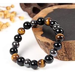 Mson Triple Protection Bracelet Black Obsidian Tiger Eye Stone Bracelets for Protection Bring Luck and Prosperity Hematite