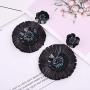 Nicole Miller New York Black Large Flower Floral with Metallic Dark Center Beads Dangle Earrings