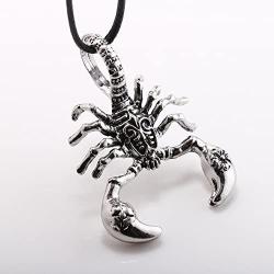 New Mens Scorpion Necklace Polished Gothic Biker Mens Necklace with Cord Chain Jewelry