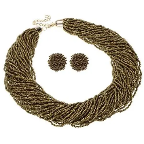 Fashion Multilayer Seed Bead Chain Choker Collar Necklace Earrings Set Cluster Strand Handmade Bib Statement Necklace Fashion Multilayer Seed Bead Chain Choker Collar Necklace Earrings Set Cluster Strand Handmade Bib Statement Necklace