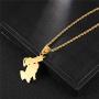Lee Island Fashion 18K Gold Plated CZ Prayer Hand With Gun Pendant Stainless Steel Necklace, 24 Inch Chain Hip Hop Jewelry