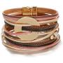 KSQS Multi-Layer Leather Wrap Cuff Bracelet, Boho Wide Braided Buckle Bracelets for Women, Waterproof Leather Wristband Bangles