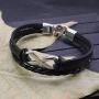 Double-Layered Handmade Braided Leather Wrap Bracelet Alloy Infinity Shaped Bracelets, 8.3''
