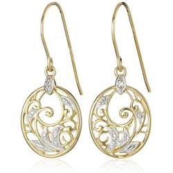 Gold Plated Sterling Silver Diamond Accent Filigree Disc Dangle Earrings