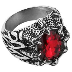 HZMAN Mens Vintage Gothic Biker Dragon Claw Ruby Sapphire Emerald Skull Stainless Steel Ring