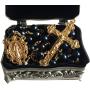 elegantmedical Black AAA+10mm Real Pearl BEADS GOLD ROSARY CROSS Necklace & box Catholic GIFTS