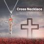 Cross Necklace Sterling Silver Rose Gold Plated Religious Cross Pendant Necklace with Rose Flower Jewelry Gifts (Cross Necklace with Rose)
