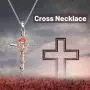 Cross Necklace Sterling Silver Rose Gold Plated Religious Cross Pendant Necklace with Rose Flower Jewelry Gifts (Cross Necklace with Rose)