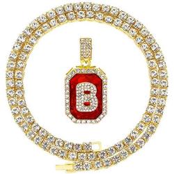 HH Bling Empire Hip Hop Iced Out Gold Ruby Letter Pendant Chains for Men Women with Diamond Tennis in Initials A to Z