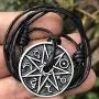Magic Pagan Jewelry 2 sided Septagram 7 Pointed Fairy Star Heptagram Silver Pewter Unisex Pendant Necklace Money Luck Lucky Charm Protection Amulet Wicca Safe travel Talisman w Black Adjustable Cord