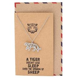 Quan Jewelry Handmade Origami Tiger Pendant Necklace, Jewelry Gifts for Women and Pet Lover, Friends Gift, Animal Inspired Jewelry with Inspirational Quote on Greeting Card