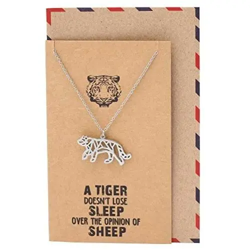 Quan Jewelry Handmade Origami Tiger Pendant Necklace, Jewelry Gifts for Women and Pet Lover, Friends Gift, Animal Inspired Jewelry with Inspirational Quote on Greeting Card Quan Jewelry Handmade Origami Tiger Pendant Necklace, Jewelry Gifts for Women and Pet Lover, Friends Gift, Animal Inspired Jewelry with Inspirational Quote on Greeting Card