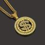MLARK Mens Hip Hop Necklace 18k Gold Plated Dollar Sign Rapper Pendant Necklace with Drill 30 inches Cuban Chain