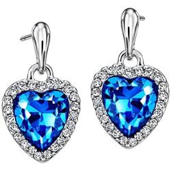 NEOGLORY Blue Heart Crystal Drop Earrings Rhinestone Platinum Plated Fashion 2019