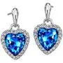 NEOGLORY Blue Heart Crystal Drop Earrings Rhinestone Platinum Plated Fashion 2019