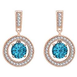 Dabangjewels Round Shape Dangle Earrings for Wedding-Over .925 Sterling Silver London Blue Topaz & CZ Diamond Halo Earrings Womens Bridal Jewelry