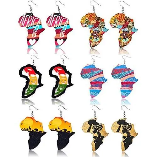 YZstyle 6 Pairs Wooden Earrings African Map Jewelry Ethnic Style Geometric Personalized Earrings Colorful Painted Lightweight Dangle Drop Earrings Natural Wooden Bohemian Statement Earrings YZstyle 6 Pairs Wooden Earrings African Map Jewelry Ethnic Style Geometric Personalized Earrings Colorful Painted Lightweight Dangle Drop Earrings Natural Wooden Bohemian Statement Earrings