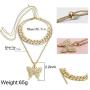 Cinsionze Big Butterfly Pendant Necklace Tennis Link Choker Rhinestone Cubic Zircon Embedded Cuban Chains Necklace Dual Layers Valentine Gifts for Women Girls