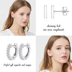 Earrings for Women Hoop Huggie Girls Ear Piercing Minimalist Cuff Mini Bar Dainty Stud Perfect for Gifting Rose Gold Plated AAA+ Cubic Zirconia Small Set 14pcs Earrings (14Pcs Set)