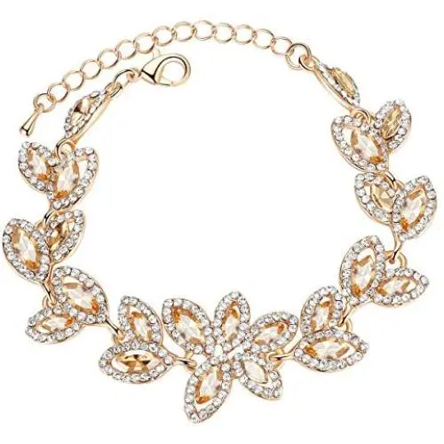 mecresh Flower Teardrop Earring and Bracelets Silver/Gold/Champagne Bridal Jewelry Sets for Women mecresh Flower Teardrop Earring and Bracelets Silver/Gold/Champagne Bridal Jewelry Sets for Women