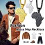 FaithHeart African Map Necklace, Stainless Steel Africa Map Flags Pendant Hip Hop Jewelry for Men Women with 24 Inch Wheat Chain