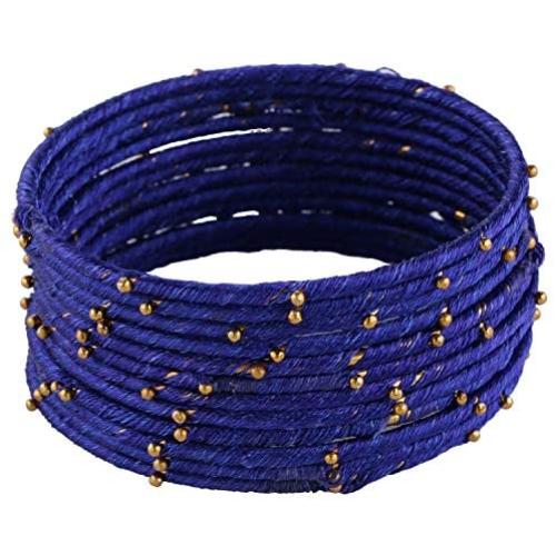 Efulgenz Fashion Jewelry Indian Bollywood Gold Plated Beaded Multicolor Silk Thread Wedding Bridal Bracelet Bangle Set