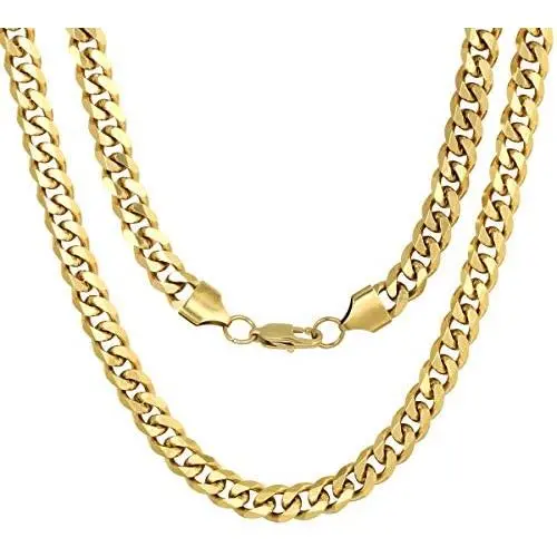 PY BLING 14K/18K Gold Plated Solid Curb Miami Cuban Link Chain Stainless Steel 4mm-8mm Diamond Cut Necklace or Bracelet for Men and Women 7-30 Inches PY BLING 14K/18K Gold Plated Solid Curb Miami Cuban Link Chain Stainless Steel 4mm-8mm Diamond Cut Necklace or Bracelet for Men and Women 7-30 Inches