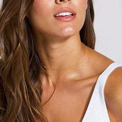CHESKY 14K Gold Layered Satellite Heart Choker Necklaces Oval Chain Choker Necklace Star Choker Chain Crystal Glass Beads Paperclip Link Necklace for Women Girls