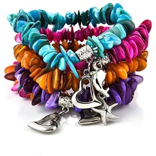 Shop LC Delivering Joy Set of 5 Multi Color Stretchable Wrap Shell Charm Stretch Bracelet Adjustable Fashion Women Jewelry