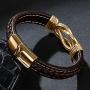StarLight Mens Woven Leather Cuff Bracelet Fashion Stainless Steel Magnetic Buckle Wristband Punk Personality Bracelet