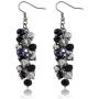 Gem Stone King 2inches Black and Silver Cluster Faceted Crystal Dangle Hook Earrings For Women