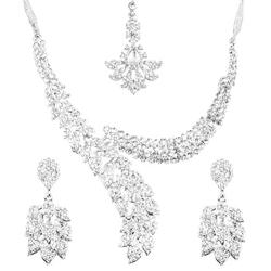 Touchstone Indian Bollywood Intricately Crafted Diamond Look Rhinestone Crystal Colorful Wedding Designer Jewelry Necklace Set in Gold and Silver Tone for Women.