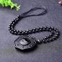 Handmade natural obsidian auspicious wealthy mother elephant jade pendant necklace