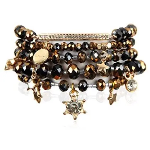 RIAH FASHION Bohemian Multi-Layer Beaded Pendant Statement Stretch Strand Bracelet - Sparkly Bead Tassel Pom Pom Star Charm Stack Cuff Bangles RIAH FASHION Bohemian Multi-Layer Beaded Pendant Statement Stretch Strand Bracelet - Sparkly Bead Tassel Pom Pom Star Charm Stack Cuff Bangles