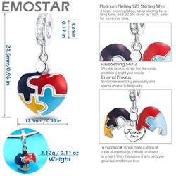 EMOSTAR Valentines Day Charms, Lipstick Red Lips Charms, I Love You and Autism Awareness Pendant, 925 Sterling Silver Heart Love Four-Leaf Clover Beads, Gifts for Family Christmas fits DIY Bracelet