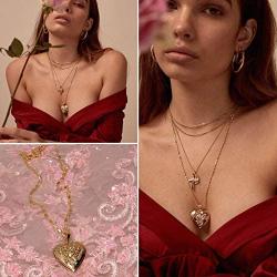 GOLDCHIC JEWELRY Heart Locket Necklace,18K Gold Plated/Platinum Plated/Rose Gold Flower/Tree of Life Memorial Photo Locket Necklace with Picture with 20”+2” Chain,with Gift Box