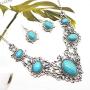 Turquoise Necklace Earrings Sets Bohemian Bib Pendant Costume Jewelry Fashion Geometric Flower Chain for Women and Girls Gift Christmas Thanksgiving
