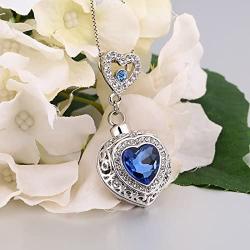 ANAZOZ Stainless Steel Ashes Necklace Memorial Cremation Jewelry Blue Heart Zirconia Urn Keepsake Pendants